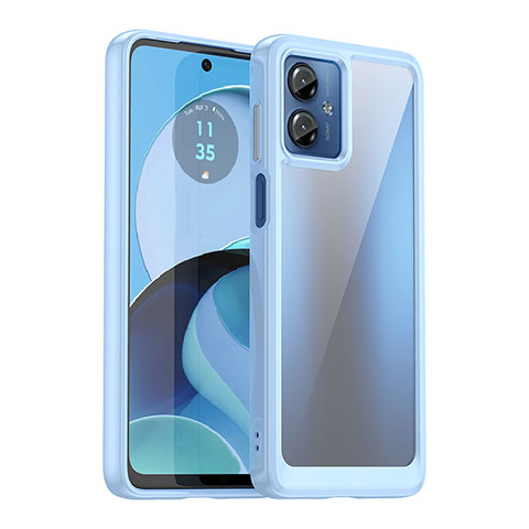 Silikon Schutzhülle Rahmen Tasche Hülle Durchsichtig Transparent J01S für Motorola Moto G14 Hellblau