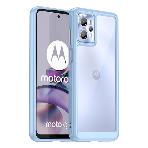 Silikon Schutzhülle Rahmen Tasche Hülle Durchsichtig Transparent J01S für Motorola Moto G23 Hellblau