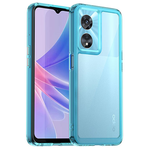 Silikon Schutzhülle Rahmen Tasche Hülle Durchsichtig Transparent J01S für Oppo A58 5G Cyan