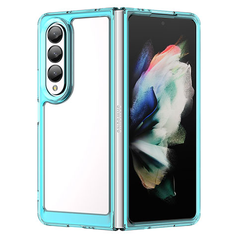 Silikon Schutzhülle Rahmen Tasche Hülle Durchsichtig Transparent J01S für Samsung Galaxy Z Fold4 5G Cyan