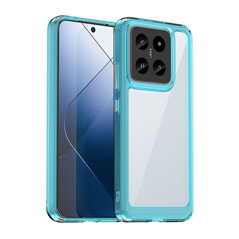 Silikon Schutzhülle Rahmen Tasche Hülle Durchsichtig Transparent J01S für Xiaomi Mi 14 5G Cyan