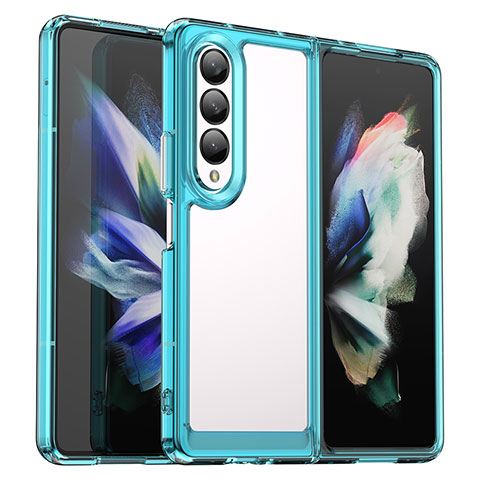 Silikon Schutzhülle Rahmen Tasche Hülle Durchsichtig Transparent J02S für Samsung Galaxy Z Fold3 5G Cyan