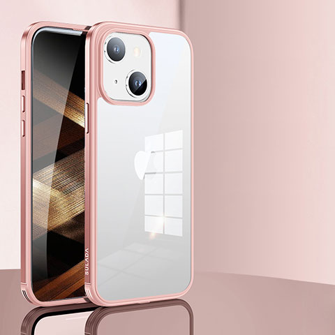 Silikon Schutzhülle Rahmen Tasche Hülle Durchsichtig Transparent LD1 für Apple iPhone 15 Plus Rosegold