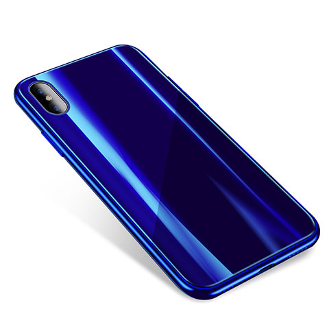 Silikon Schutzhülle Rahmen Tasche Hülle Durchsichtig Transparent Spiegel für Apple iPhone Xs Max Blau