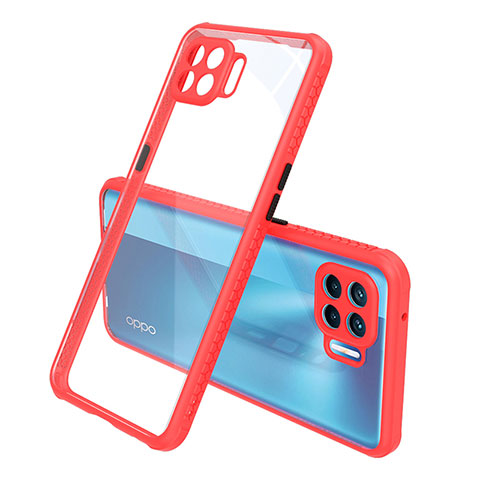Silikon Schutzhülle Rahmen Tasche Hülle Durchsichtig Transparent Spiegel für Oppo F17 Pro Rot