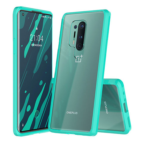 Silikon Schutzhülle Rahmen Tasche Hülle Durchsichtig Transparent Spiegel H02 für OnePlus 8 Pro Cyan