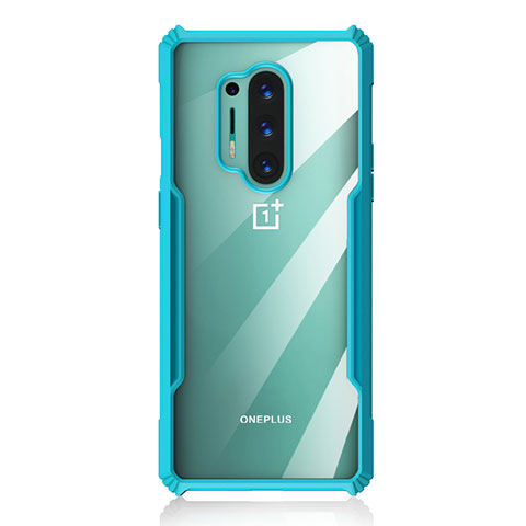 Silikon Schutzhülle Rahmen Tasche Hülle Durchsichtig Transparent Spiegel H03 für OnePlus 8 Pro Cyan