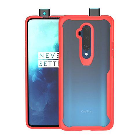 Silikon Schutzhülle Rahmen Tasche Hülle Durchsichtig Transparent Spiegel M01 für OnePlus 7T Pro Rot