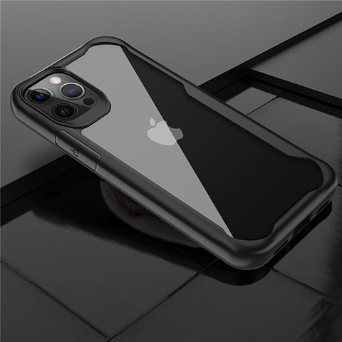 Silikon Schutzhülle Rahmen Tasche Hülle Durchsichtig Transparent Spiegel M02 für Apple iPhone 12 Pro Max Schwarz