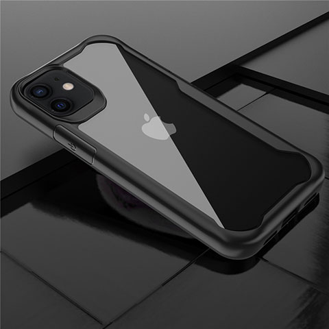 Silikon Schutzhülle Rahmen Tasche Hülle Durchsichtig Transparent Spiegel M02 für Apple iPhone 12 Schwarz