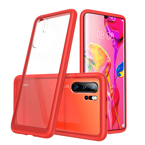 Silikon Schutzhülle Rahmen Tasche Hülle Durchsichtig Transparent Spiegel M02 für Huawei P30 Pro New Edition Rot