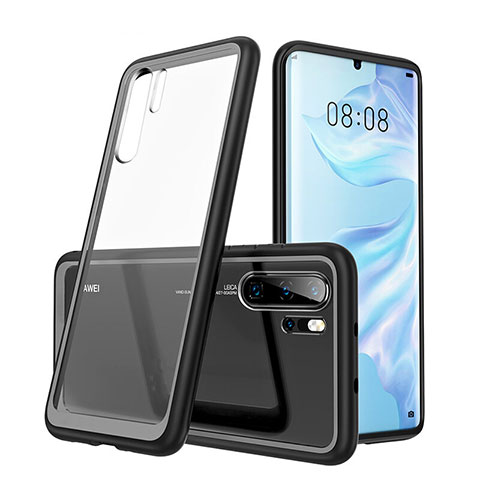 Silikon Schutzhülle Rahmen Tasche Hülle Durchsichtig Transparent Spiegel M02 für Huawei P30 Pro New Edition Schwarz