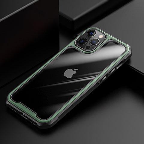 Silikon Schutzhülle Rahmen Tasche Hülle Durchsichtig Transparent Spiegel M03 für Apple iPhone 12 Pro Grün