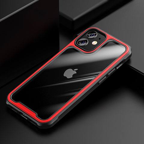 Silikon Schutzhülle Rahmen Tasche Hülle Durchsichtig Transparent Spiegel M03 für Apple iPhone 12 Rot