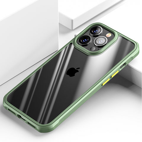 Silikon Schutzhülle Rahmen Tasche Hülle Durchsichtig Transparent Spiegel M03 für Apple iPhone 14 Pro Grün