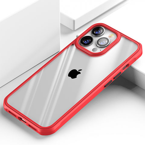 Silikon Schutzhülle Rahmen Tasche Hülle Durchsichtig Transparent Spiegel M03 für Apple iPhone 14 Pro Rot