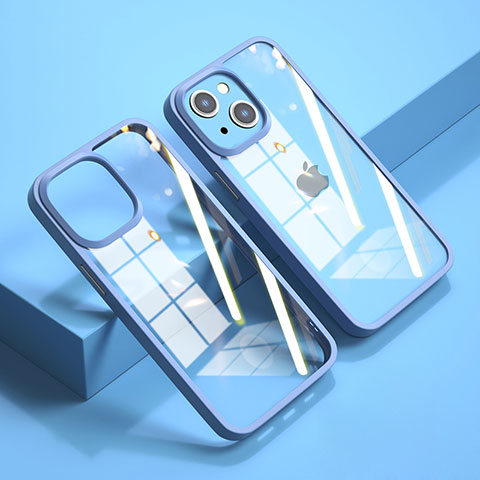 Silikon Schutzhülle Rahmen Tasche Hülle Durchsichtig Transparent Spiegel M04 für Apple iPhone 14 Blau