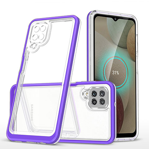 Silikon Schutzhülle Rahmen Tasche Hülle Durchsichtig Transparent Spiegel MQ1 für Samsung Galaxy A12 5G Violett