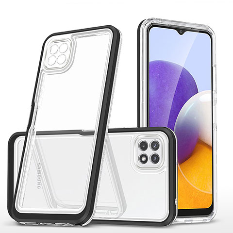 Silikon Schutzhülle Rahmen Tasche Hülle Durchsichtig Transparent Spiegel MQ1 für Samsung Galaxy A22 5G Schwarz