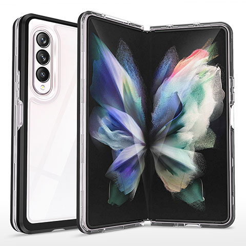 Silikon Schutzhülle Rahmen Tasche Hülle Durchsichtig Transparent Spiegel MQ1 für Samsung Galaxy Z Fold3 5G Schwarz