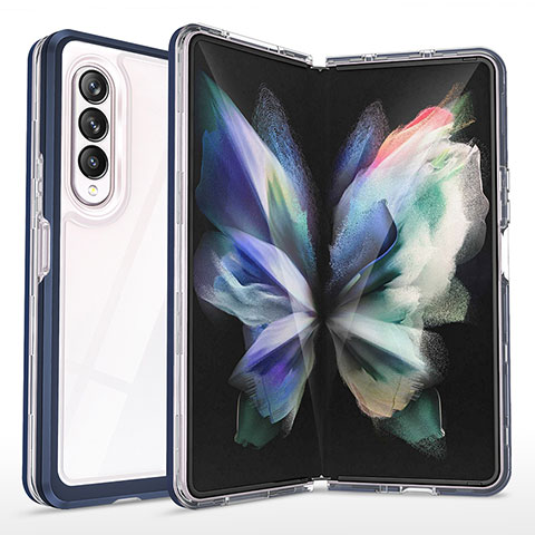 Silikon Schutzhülle Rahmen Tasche Hülle Durchsichtig Transparent Spiegel MQ1 für Samsung Galaxy Z Fold4 5G Blau