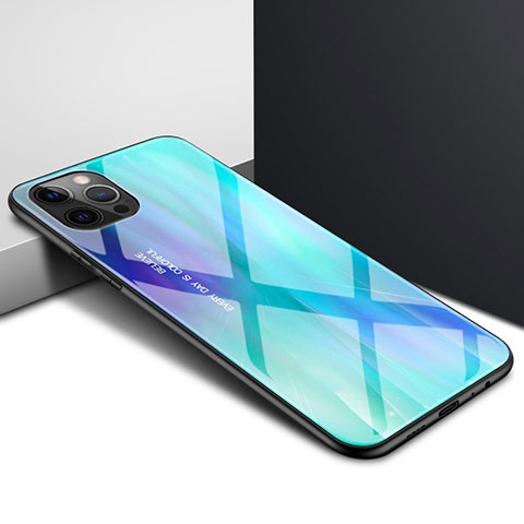 Silikon Schutzhülle Rahmen Tasche Hülle Durchsichtig Transparent Spiegel N01 für Apple iPhone 12 Pro Max Cyan