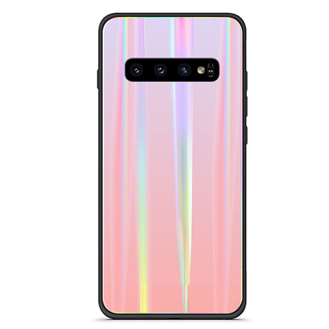 Silikon Schutzhülle Rahmen Tasche Hülle Spiegel Farbverlauf Regenbogen A02 für Samsung Galaxy S10 Plus Rosegold