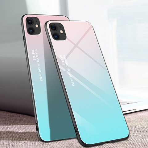 Silikon Schutzhülle Rahmen Tasche Hülle Spiegel Farbverlauf Regenbogen für Apple iPhone 11 Hellblau