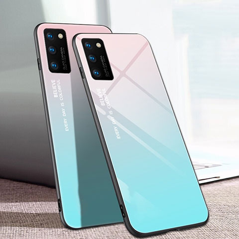 Silikon Schutzhülle Rahmen Tasche Hülle Spiegel Farbverlauf Regenbogen für Huawei Honor V30 Pro 5G Cyan