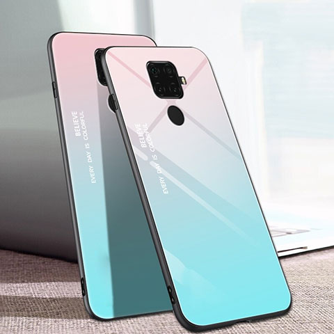 Silikon Schutzhülle Rahmen Tasche Hülle Spiegel Farbverlauf Regenbogen für Huawei Mate 30 Lite Cyan