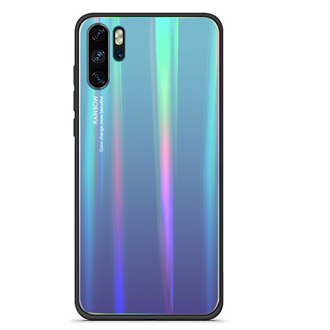 Silikon Schutzhülle Rahmen Tasche Hülle Spiegel Farbverlauf Regenbogen für Huawei P30 Pro Cyan