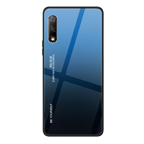 Silikon Schutzhülle Rahmen Tasche Hülle Spiegel Farbverlauf Regenbogen für Huawei Y9 Prime (2019) Blau