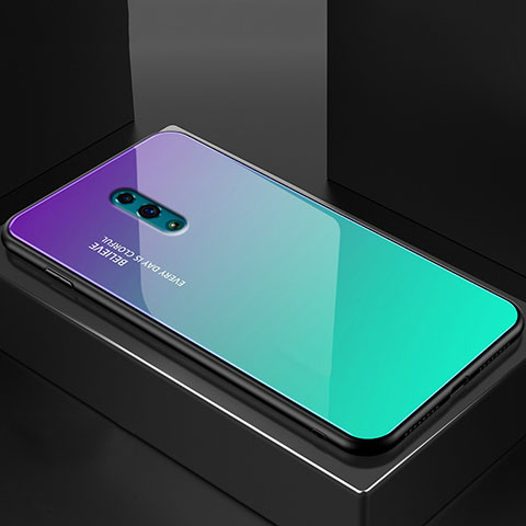 Silikon Schutzhülle Rahmen Tasche Hülle Spiegel Farbverlauf Regenbogen für Oppo Reno Cyan