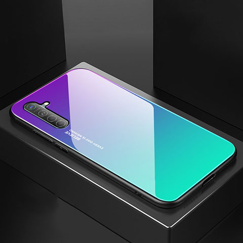 Silikon Schutzhülle Rahmen Tasche Hülle Spiegel Farbverlauf Regenbogen für Realme XT Cyan