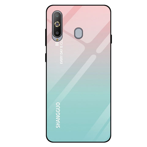 Silikon Schutzhülle Rahmen Tasche Hülle Spiegel Farbverlauf Regenbogen für Samsung Galaxy A8s SM-G8870 Cyan