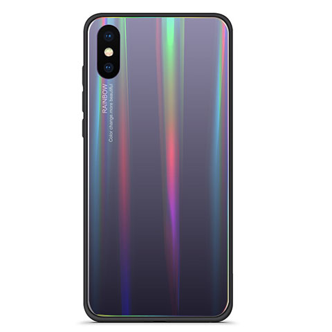 Silikon Schutzhülle Rahmen Tasche Hülle Spiegel Farbverlauf Regenbogen für Xiaomi Mi 8 Explorer Grau