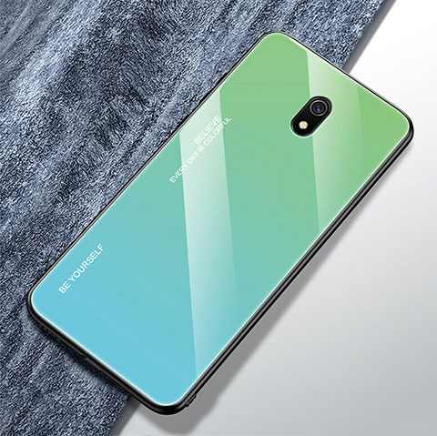 Silikon Schutzhülle Rahmen Tasche Hülle Spiegel Farbverlauf Regenbogen für Xiaomi Redmi 8A Cyan