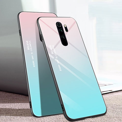 Silikon Schutzhülle Rahmen Tasche Hülle Spiegel Farbverlauf Regenbogen für Xiaomi Redmi Note 8 Pro Cyan