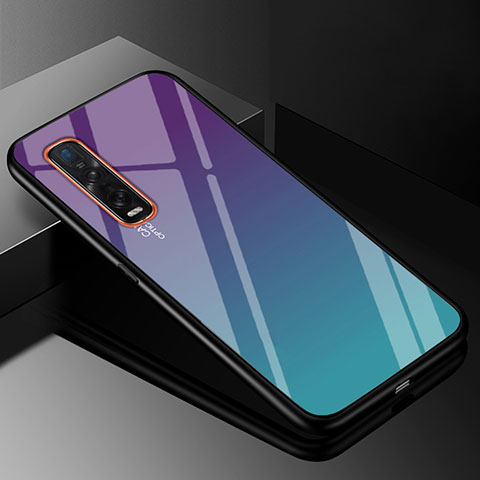 Silikon Schutzhülle Rahmen Tasche Hülle Spiegel Farbverlauf Regenbogen H01 für Oppo Find X2 Pro Cyan