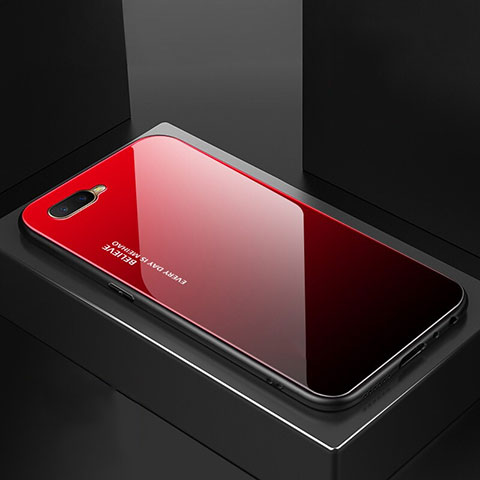 Silikon Schutzhülle Rahmen Tasche Hülle Spiegel Farbverlauf Regenbogen H01 für Oppo R15X Rot