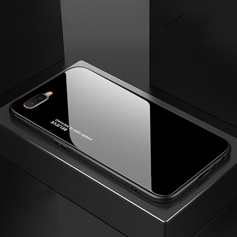 Silikon Schutzhülle Rahmen Tasche Hülle Spiegel Farbverlauf Regenbogen H01 für Oppo R15X Schwarz