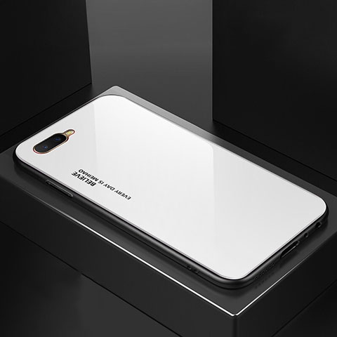 Silikon Schutzhülle Rahmen Tasche Hülle Spiegel Farbverlauf Regenbogen H01 für Oppo R17 Neo Weiß