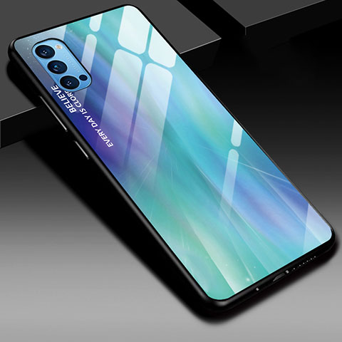 Silikon Schutzhülle Rahmen Tasche Hülle Spiegel Farbverlauf Regenbogen H01 für Oppo Reno4 Pro 5G Cyan