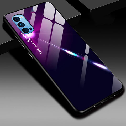 Silikon Schutzhülle Rahmen Tasche Hülle Spiegel Farbverlauf Regenbogen H01 für Oppo Reno4 Pro 5G Violett und Schwarz