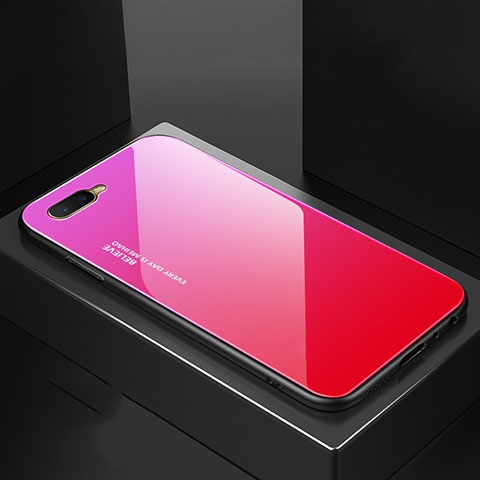 Silikon Schutzhülle Rahmen Tasche Hülle Spiegel Farbverlauf Regenbogen H01 für Oppo RX17 Neo Pink