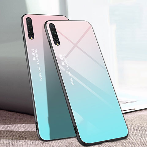 Silikon Schutzhülle Rahmen Tasche Hülle Spiegel Farbverlauf Regenbogen H01 für Xiaomi Mi A3 Cyan