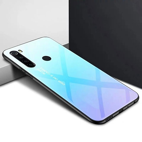 Silikon Schutzhülle Rahmen Tasche Hülle Spiegel Farbverlauf Regenbogen H01 für Xiaomi Redmi Note 8 (2021) Cyan