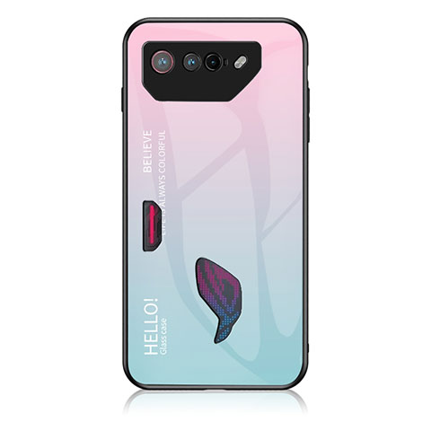 Silikon Schutzhülle Rahmen Tasche Hülle Spiegel Farbverlauf Regenbogen LS1 für Asus ROG Phone 7 Pro Cyan