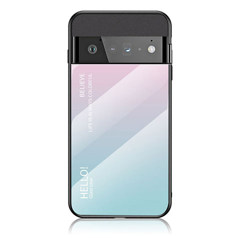 Silikon Schutzhülle Rahmen Tasche Hülle Spiegel Farbverlauf Regenbogen LS1 für Google Pixel 6 Pro 5G Cyan