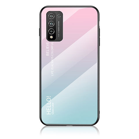 Silikon Schutzhülle Rahmen Tasche Hülle Spiegel Farbverlauf Regenbogen LS1 für Huawei Honor 10X Lite Cyan